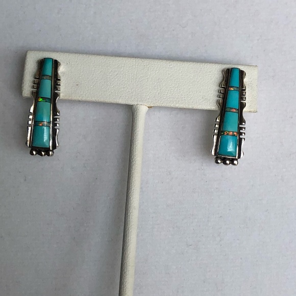 Santa Fe Style Sleeping Beauty Turquoise Gemstones & Opal Earrings - Picture 7 of 7